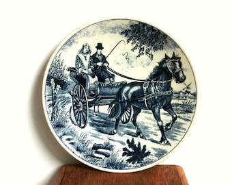 Delfts Blue Plate Vintage Plate Ceramic Plate with Horse and Carriage Handpainted Plate for Wall Handing Dutch Plate Home Decor