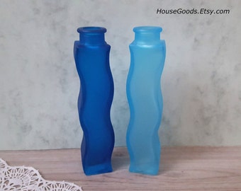 Vintage Set of 2 Blue Glass Vase Square Bottle Home Decor