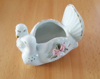Vintage Figurines Pair of Pigeons Sugar Bowl Home Decor Love Gift