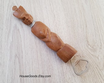 Vintage Wood African Bottle Opener Kitchen Home Decor