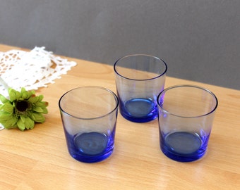 Vintage Glasses Blue Glasses Set of 3 Blue Glasses Short Glasses Drinking Glasses Liqueur Glasses Kitchen Decor