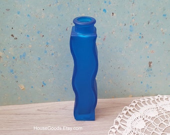 Vintage Colored Blue Glass Vase Square Bottle Home Decor