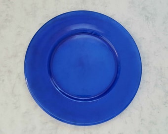 Vintage Plate Big Plate Blue Glass Plate Cobalt Blue Plate Cake Plate Home Decor