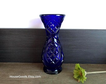 ブルーガラス花瓶、ヴィンテージ 7.25インチ - Etsy 日本