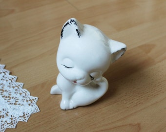 Vintage Ceramic Porcelain White Cat Figurine Home Decor