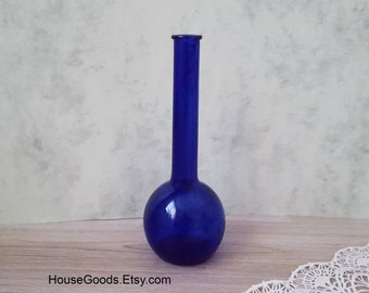 Vintage Blue Glass Vase Cobalt Bottle Home Decor