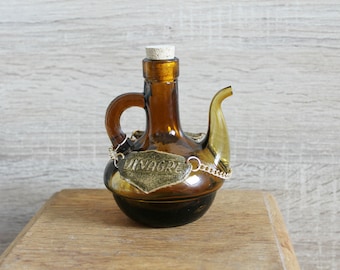 Vintage Amber Vinegar Blown Glass Pitcher with  Stopper Kitchen Decor