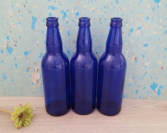 Vintage Cobalt Blue Glass Bottles Set of 3 Home Decor