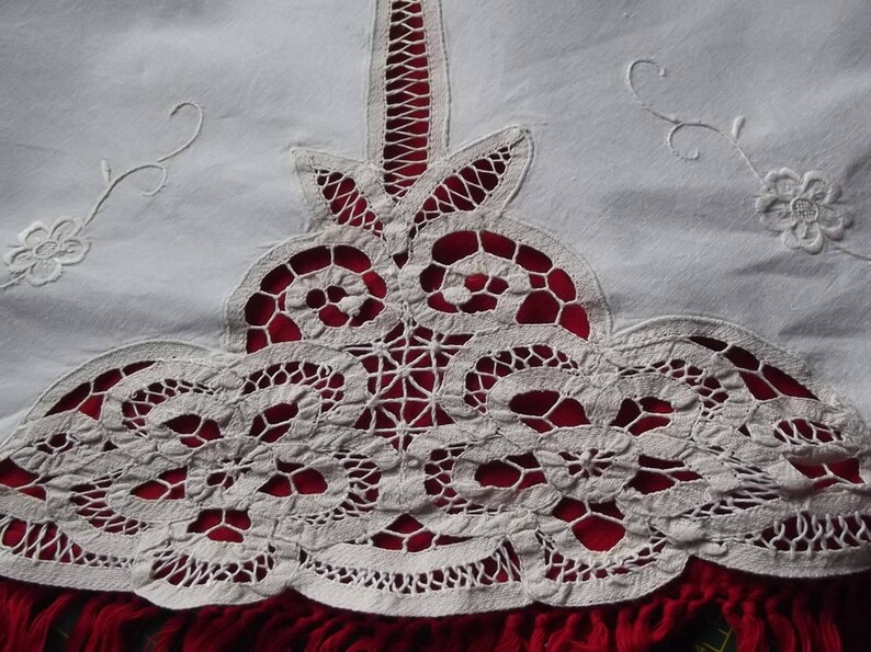 Handmade lace Battenburg tape lace tablecloth Light beigeecru cotton tablecloth Vintage 1970s.