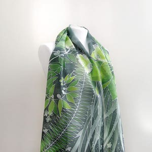 Fern scarf, dark green silk scarves hand painted with Solomon seal, St Patrick gift image 3