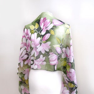 long silk scarf Clematis Flowers scarf hand painted scarves Art Nouveau pale pink floral scarf plant garden gift fourth anniversary image 4