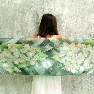 Green wedding scarf, Lily of the Valley hand painted scarves for bride image 6