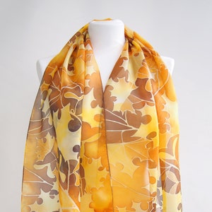Brown Scarf for Autumn With Maple Leafs, Hand Painted on Silk Scarves ...