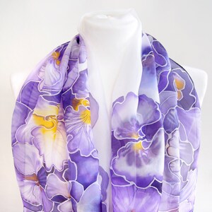 Purple scarf, pansy painted silk scarf with flowers, light weight pure Habotai for Mother's Day image 6