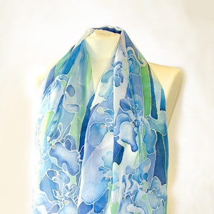 Accessoires Sjaals & omslagdoeken Sjaals 100% zijden sjaal blauw en groen Handgeschilderde zijde 