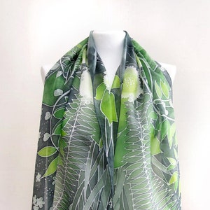 Fern scarf, dark green silk scarves hand painted with Solomon seal, St Patrick gift image 1