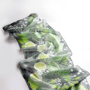 Fern scarf, dark green silk scarves hand painted with Solomon seal, St Patrick gift image 5