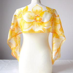 Silk scarf Daffodils, yellow scarf, Daffodils hand painted silk scarves, narcissus gift Yellow