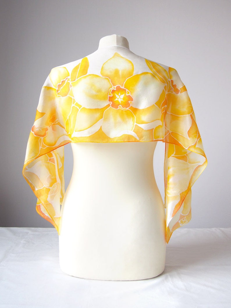 Silk scarf Daffodils, yellow scarf, Daffodils hand painted silk scarves, narcissus gift Yellow