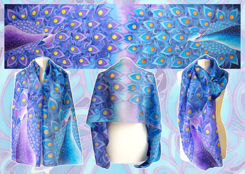 Claire Desjardins Peacock In A Pen Silk Scarf 92140