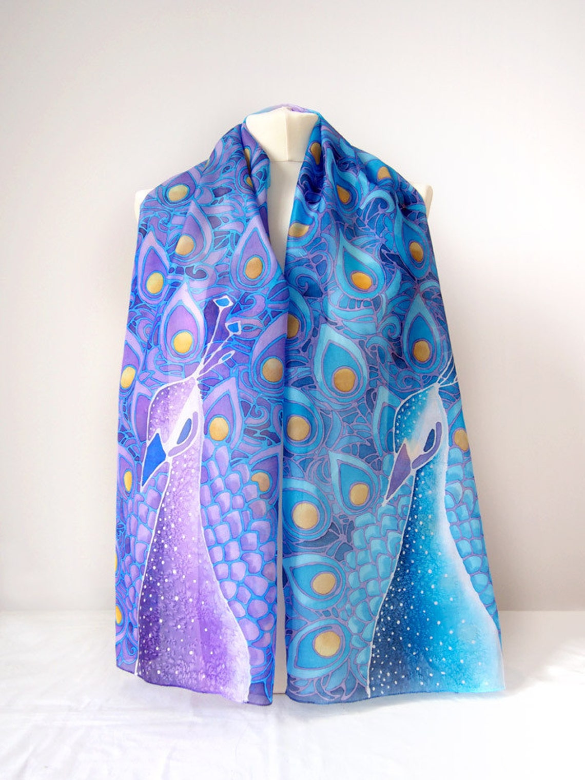 Peacock Scarf Hand Painted Scarf Silk Scarf Peacock Silk - Etsy