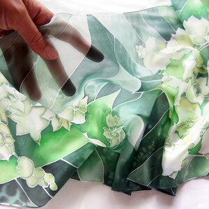 Green wedding scarf, Lily of the Valley hand painted scarves for bride image 3
