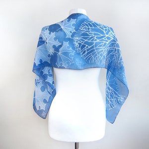 Stone Blue Leaf Pattern Silk Scarf main image 0