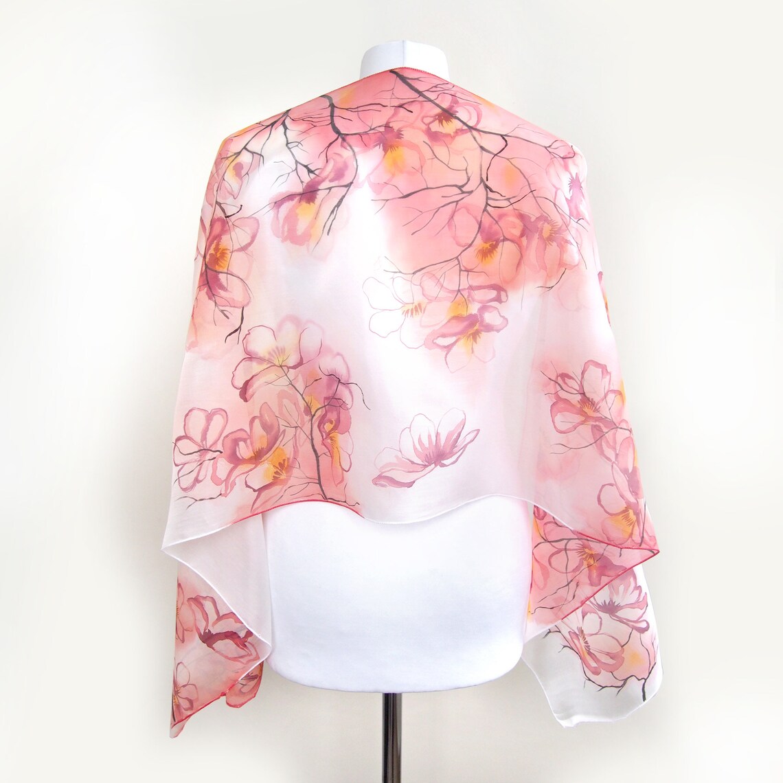 Peach Pink Silk Scarf Hand Painted Scarves With Big Cherry | Etsy