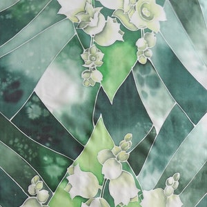 Green wedding scarf, Lily of the Valley hand painted scarves for bride image 4