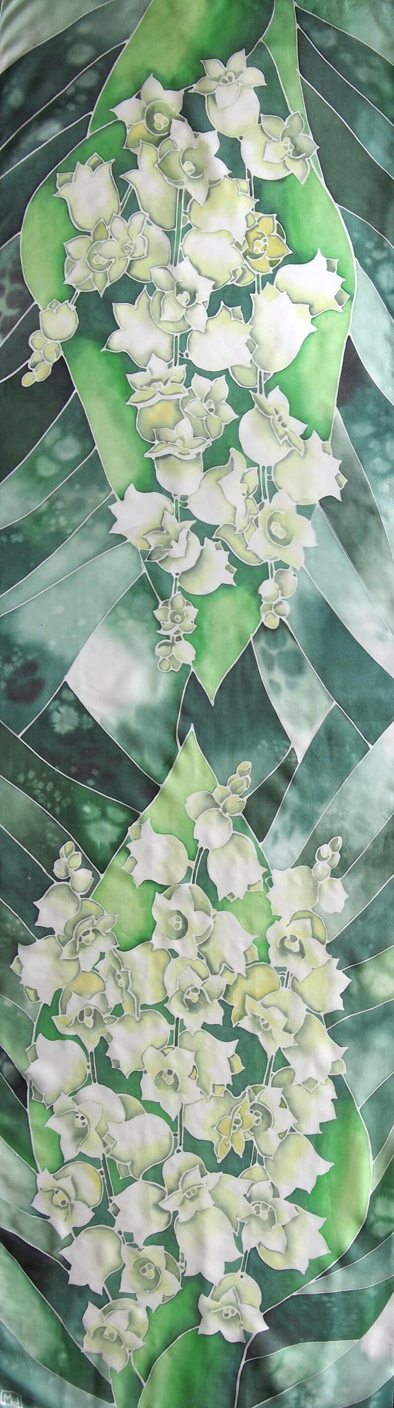 Green wedding scarf, Lily of the Valley hand painted scarves for bride image 4