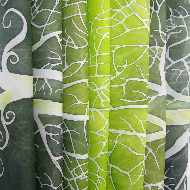 Bright green silk scarf with white tree. Nature inspired forest scarves hand painted. image 5