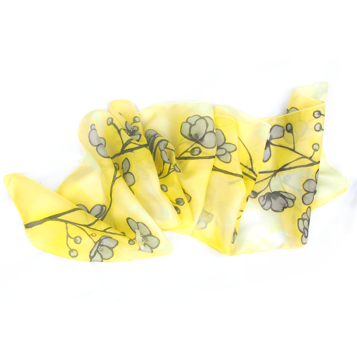 Yellow Silk Scarf With Anemone Flowers Sunny Yellow Scarves Etsy