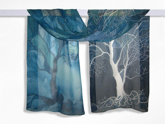 DESIGN - Foulard En Satin à Motifs - Bleu