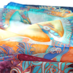 Silk scarf hand painted with Phoenix Bird Of Paradise for 4th wedding anniversary image 6