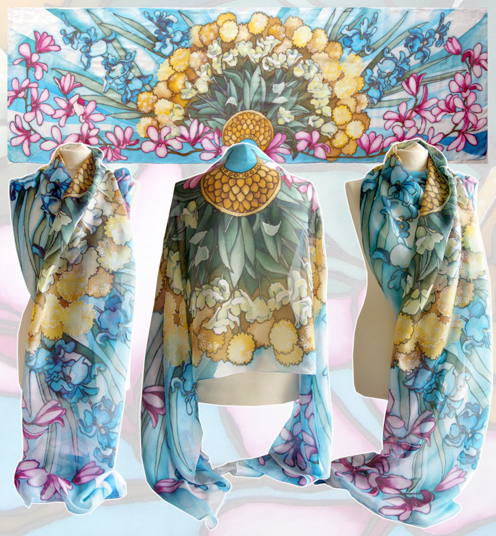 Royal Style Long Silk Scarf main image 1