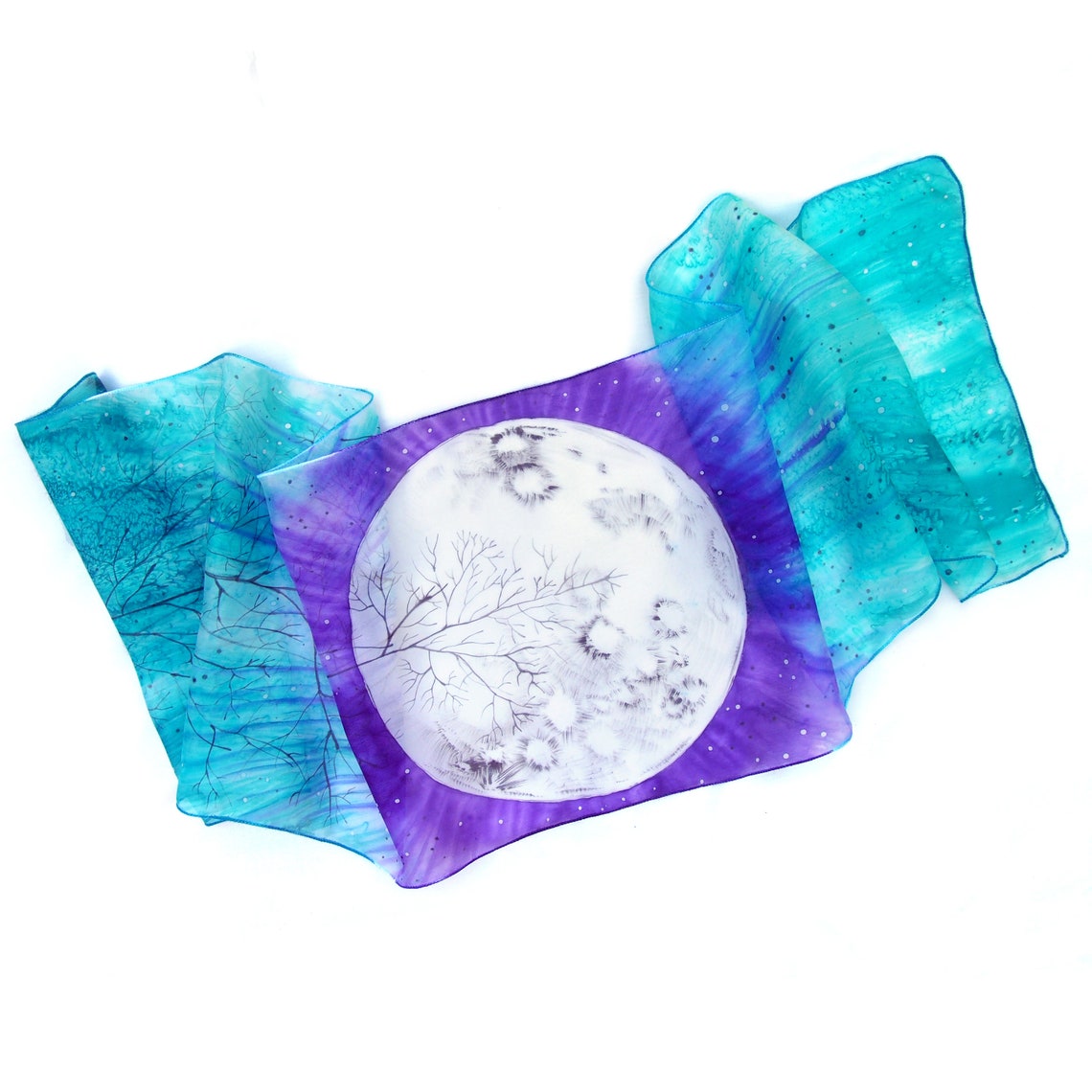 Full Moon Scarf Hand Painted Silk Scarf in Turquoise & Etsy