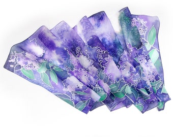 Lilac silk scarf, hand painted with cool purple & mint green set, Mother's Day gift