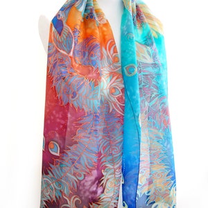 Silk scarf hand painted with Phoenix Bird Of Paradise for 4th wedding anniversary image 3