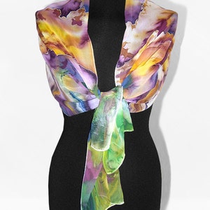 Long silk scarf: Sunset in Mountains. Hand painted scarves with moon and stars, done in watercolor style image 4