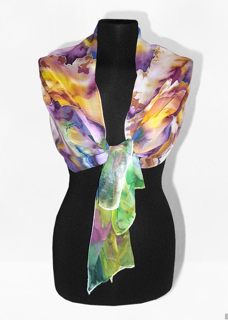 Long silk scarf: Sunset in Mountains. Hand painted scarves with moon and stars, done in watercolor style image 4