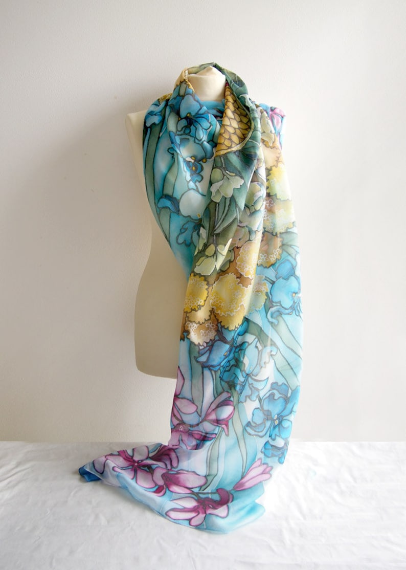Big Silk Scarf Extra Long Scarf Handpainted Silk Scarves Etsy