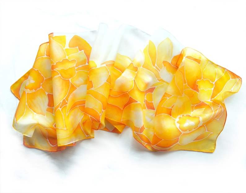 Silk scarf Daffodils, yellow scarf, Daffodils hand painted silk scarves, narcissus gift image 3