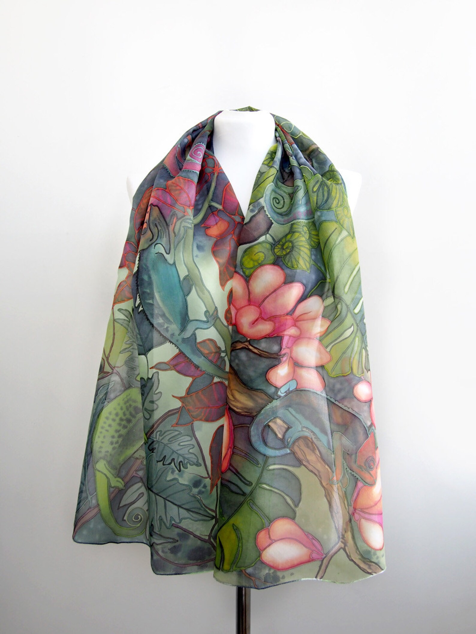 LONG SILK CRINKLE CHIFFON SCARF ARANJUEZ ANIMALIA main image 1