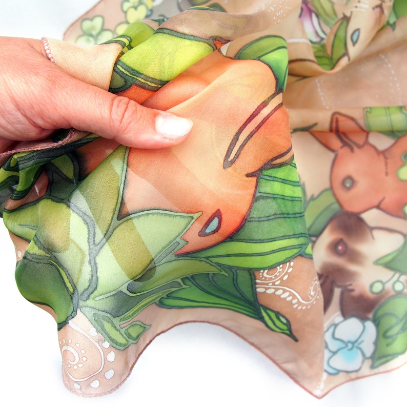 Bunny Silk Scarf Square Silk Scarves With Bunnies Rabbit | Etsy