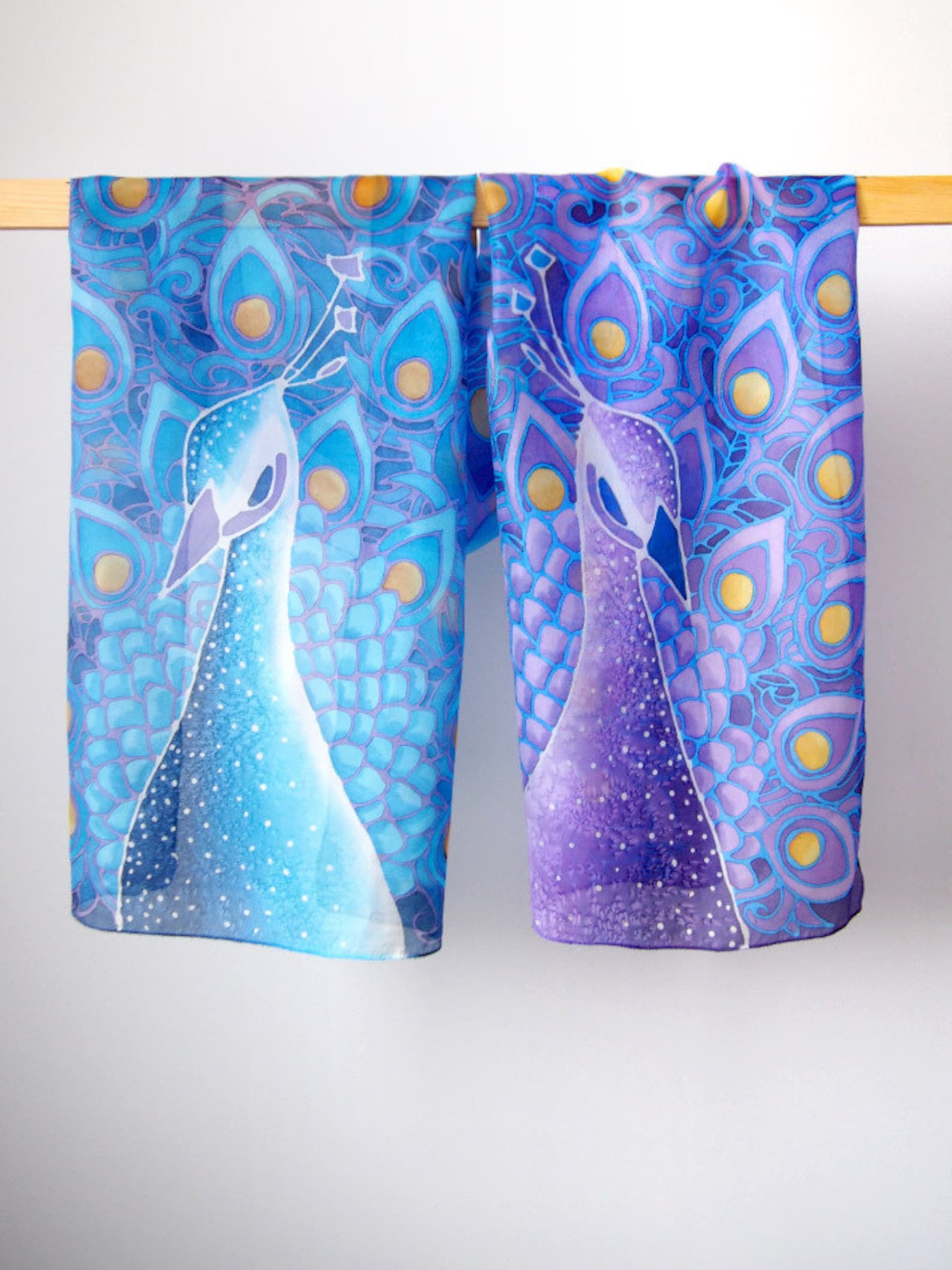 Peacock Scarf Hand Painted Scarf Silk Scarf Peacock Silk Scarves Blue ...