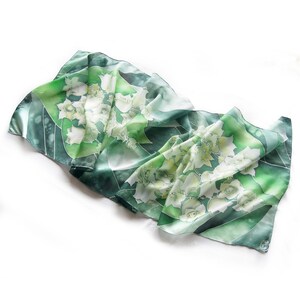 Green wedding scarf, Lily of the Valley hand painted scarves for bride image 5