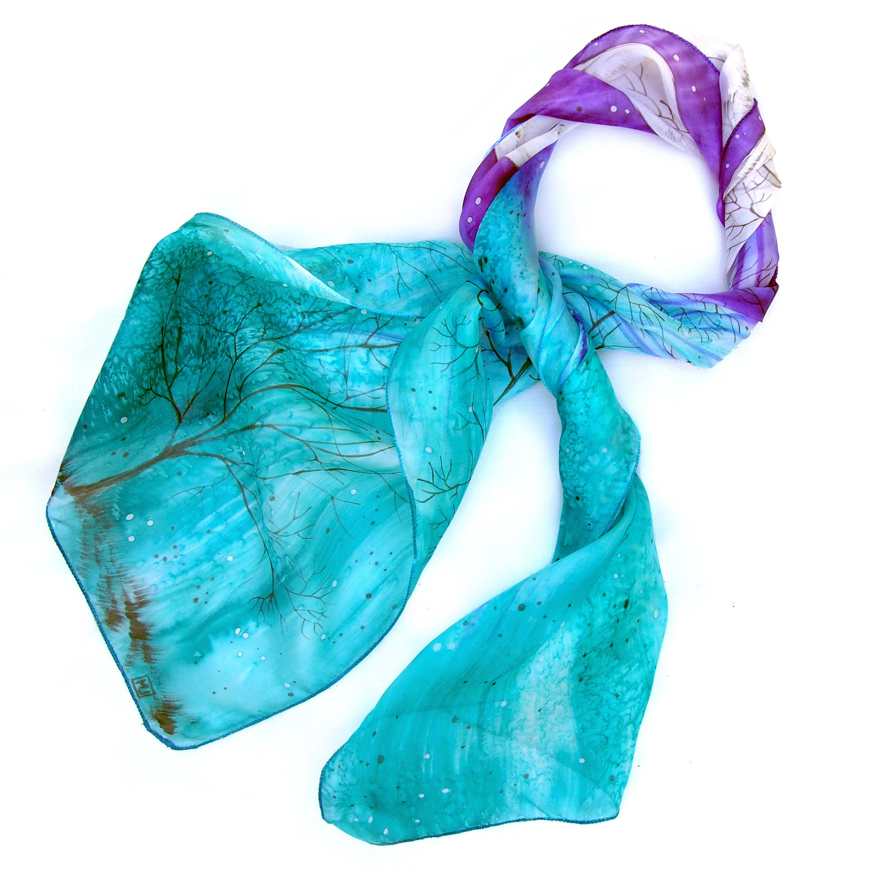 Full Moon Scarf Hand Painted Silk Scarf in Turquoise & Etsy