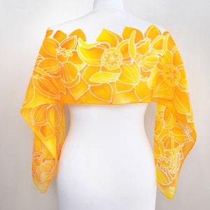 Silk scarf Daffodils, yellow scarf, Daffodils hand painted silk scarves, narcissus gift Orange