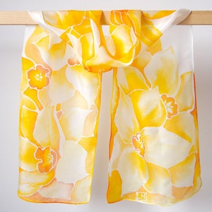 Silk scarf Daffodils, yellow scarf, Daffodils hand painted silk scarves, narcissus gift image 2