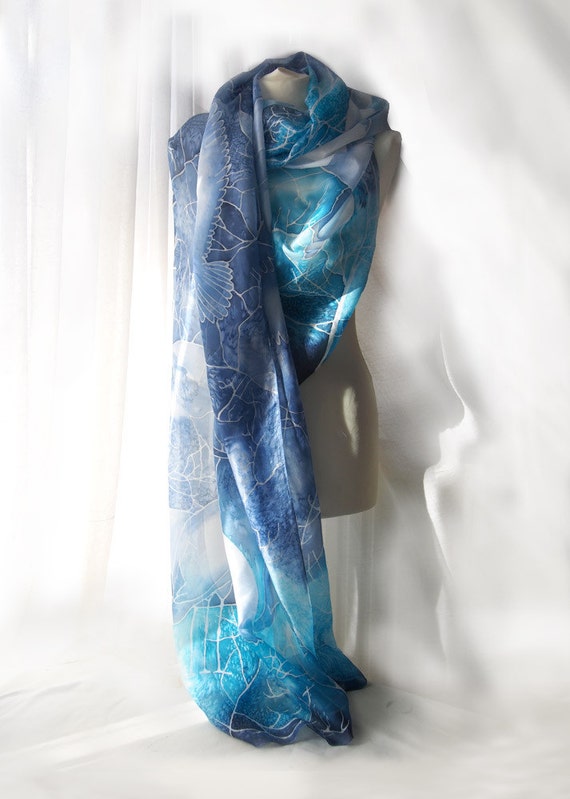 Verschrikkelijk moeder Tegenover Blauwe pareo sjaal grote zijden sjaals hand geschilderd met - Etsy Nederland